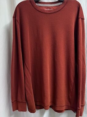 Eddie Bauer Mens Large Long Sleeve Thermal Waffle Knit Pullover Burnt Orange